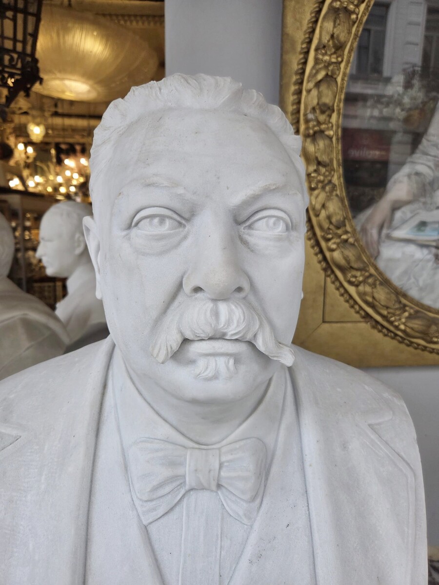 White marble bust of a man, 19th
