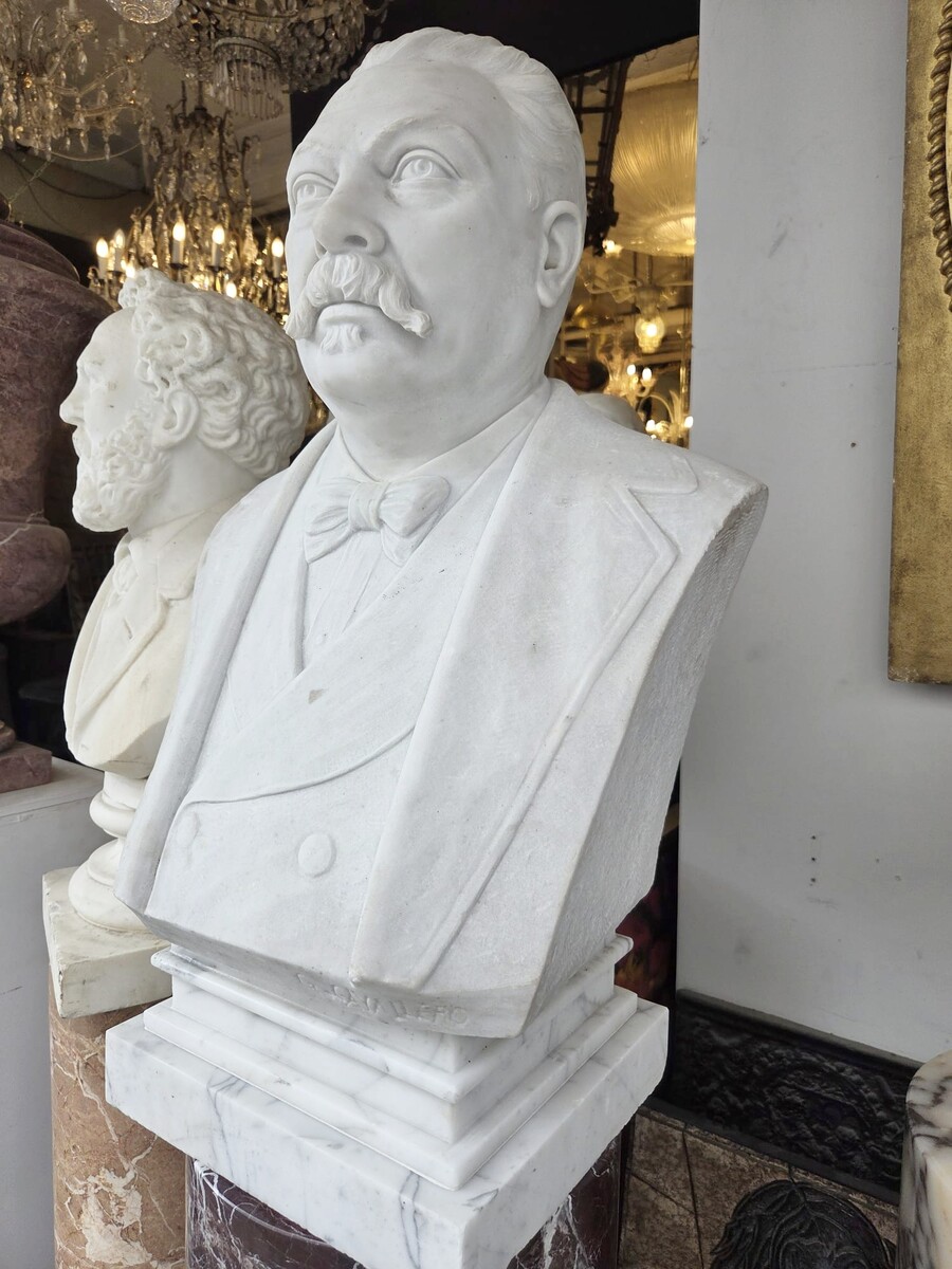 White marble bust of a man, 19th