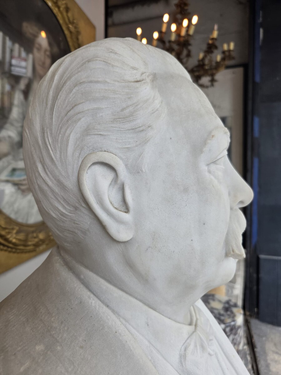 White marble bust of a man, 19th