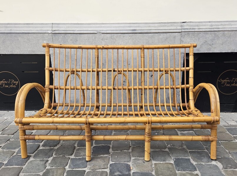 Wicker and bamboo sofa, circa 1970