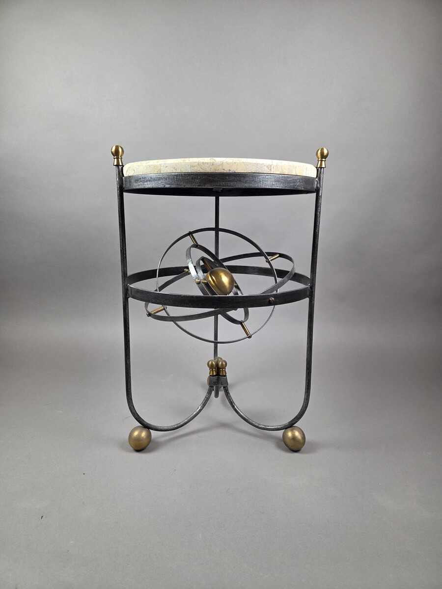 Wrought-iron side table with armillary sphere, 1970s