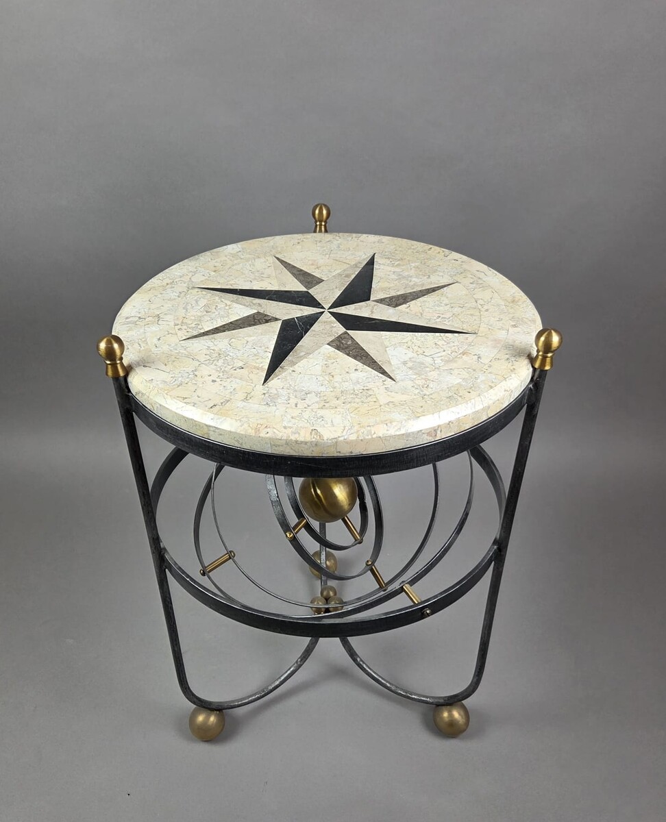 Wrought-iron side table with armillary sphere, 1970s