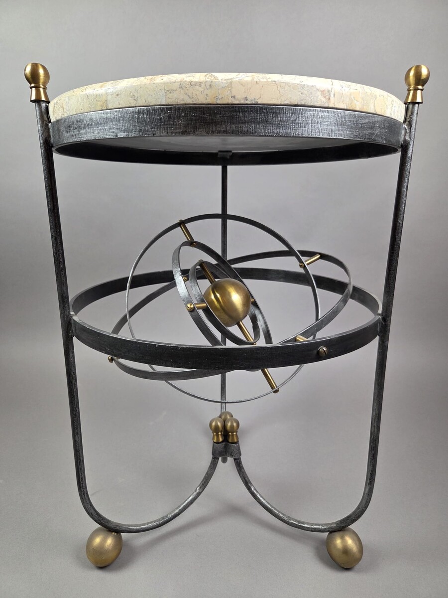 Wrought-iron side table with armillary sphere, 1970s