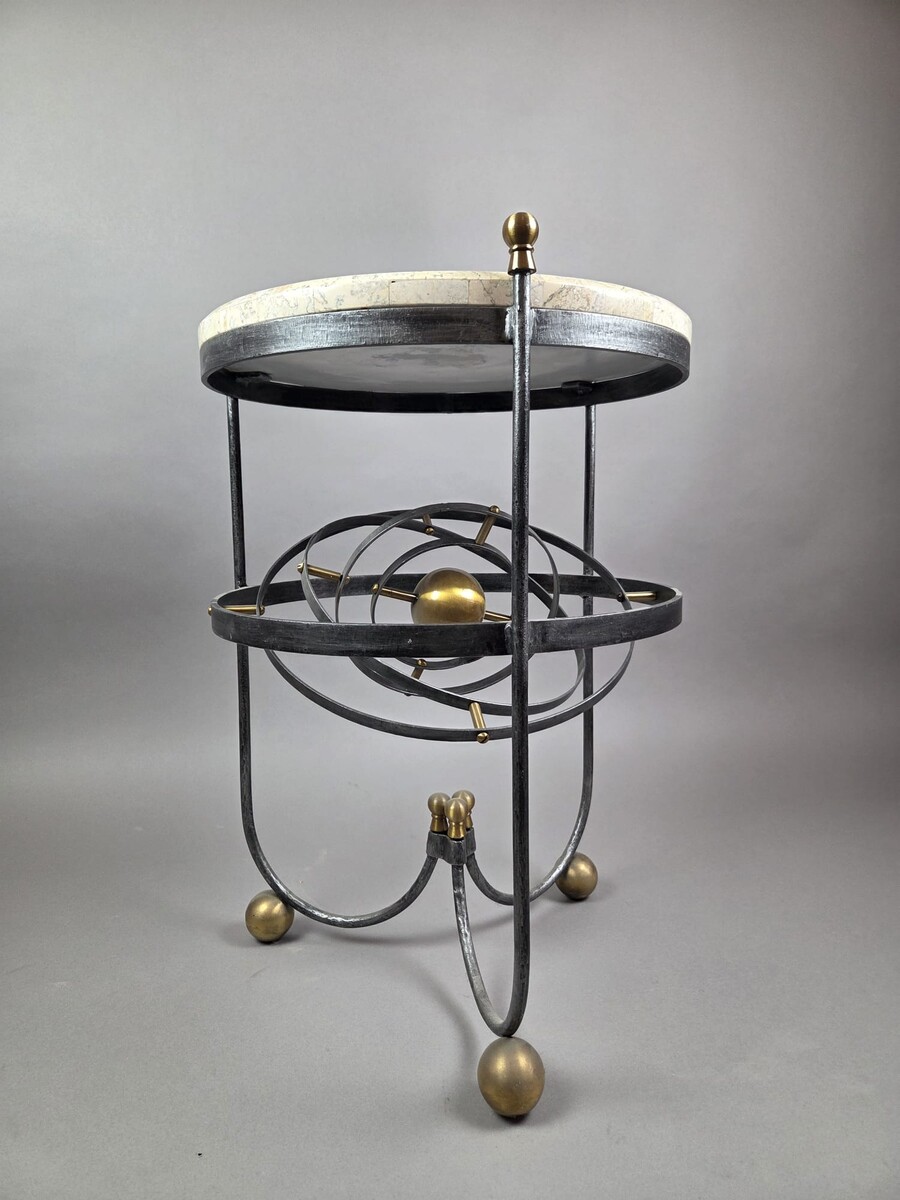 Wrought-iron side table with armillary sphere, 1970s