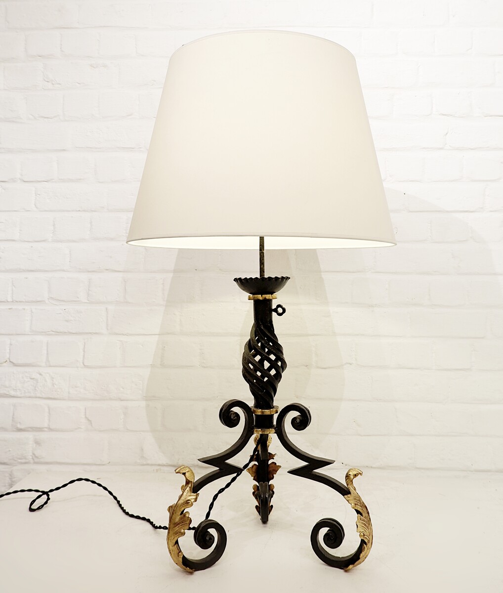 Wrought iron table lamp, circa 1940