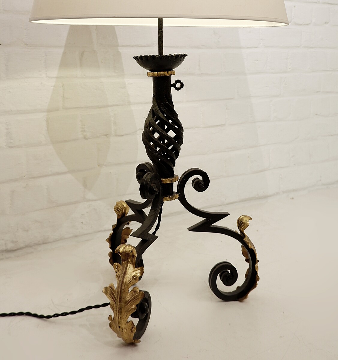 Wrought iron table lamp, circa 1940