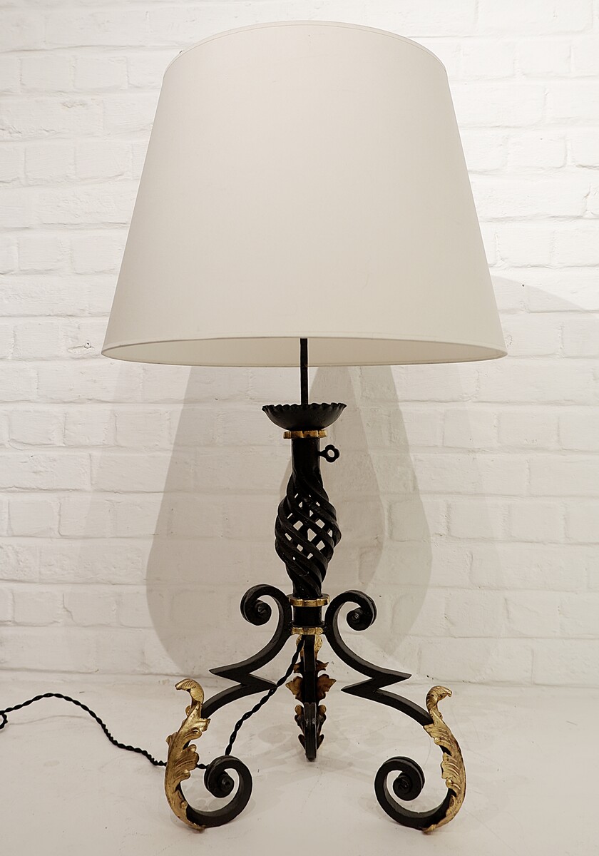 Wrought iron table lamp, circa 1940