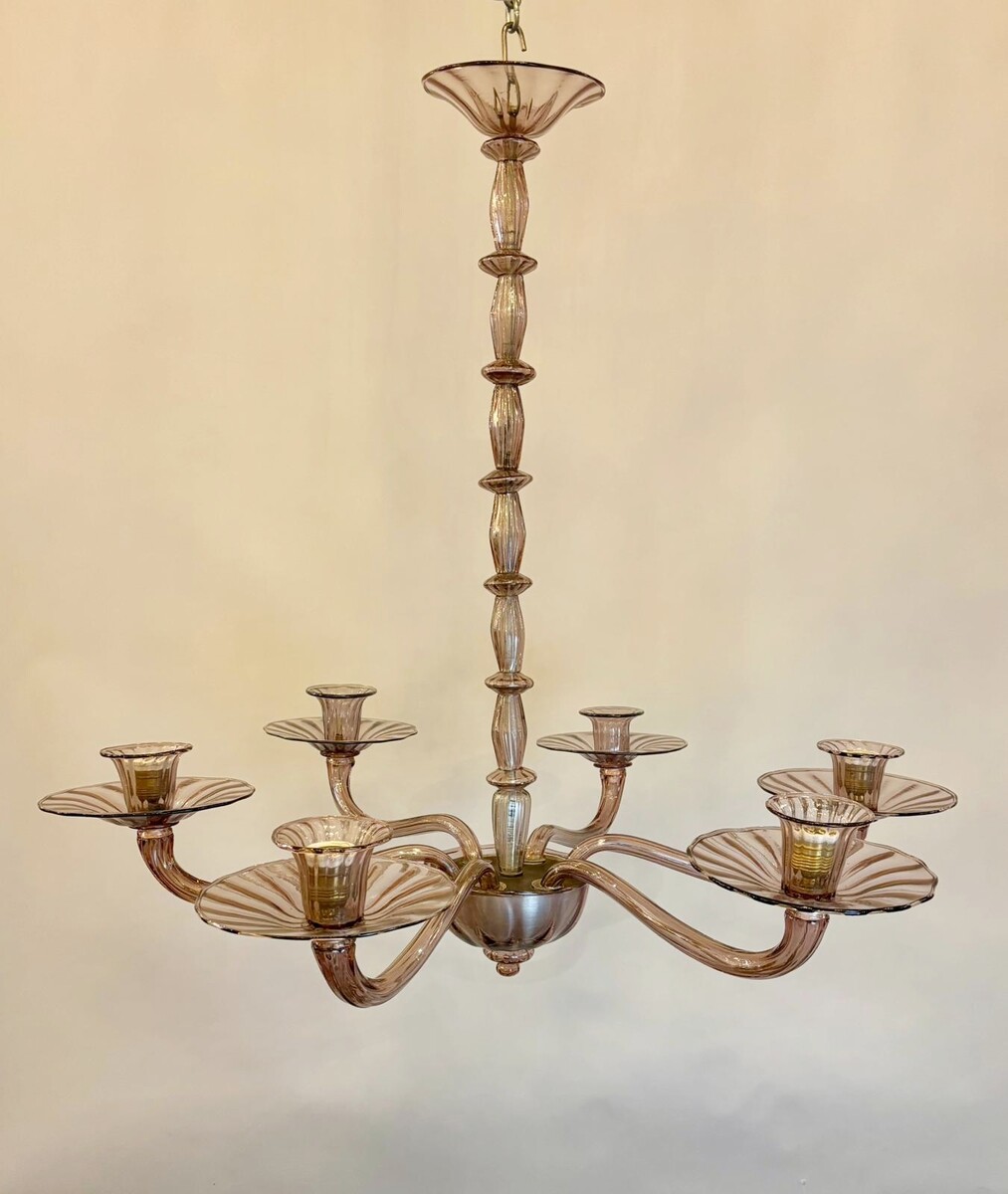 Zecchin, Murano chandelier with 6 arms of lights, circa 1980