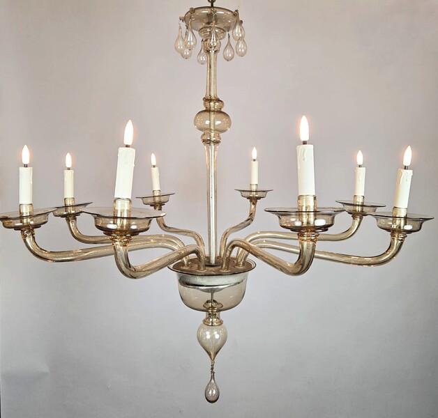 Zecchin, Murano chandelier with smoked glass sconces, circa 1920